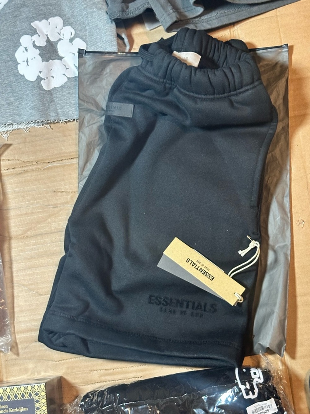 Essentials Black Athletic Sweat Shorts with Drawstring